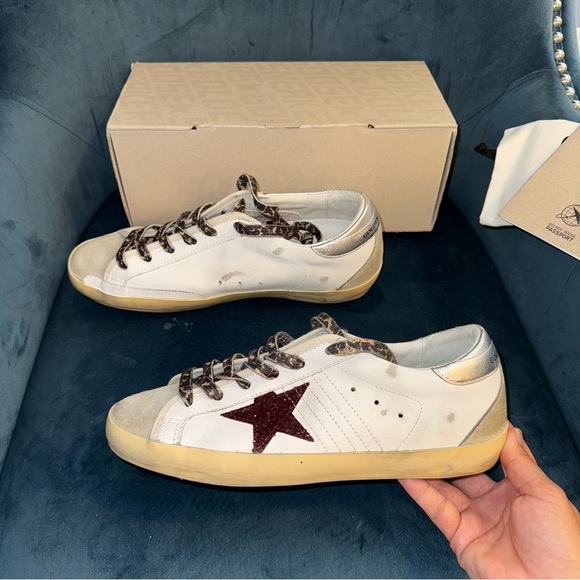 New Size 41 Golden Goose Super-Star burgundy glitter star and silver heel tab - Picture 5 of 12
